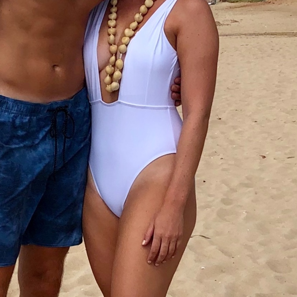 White low cut one piece bathing suit 🤍